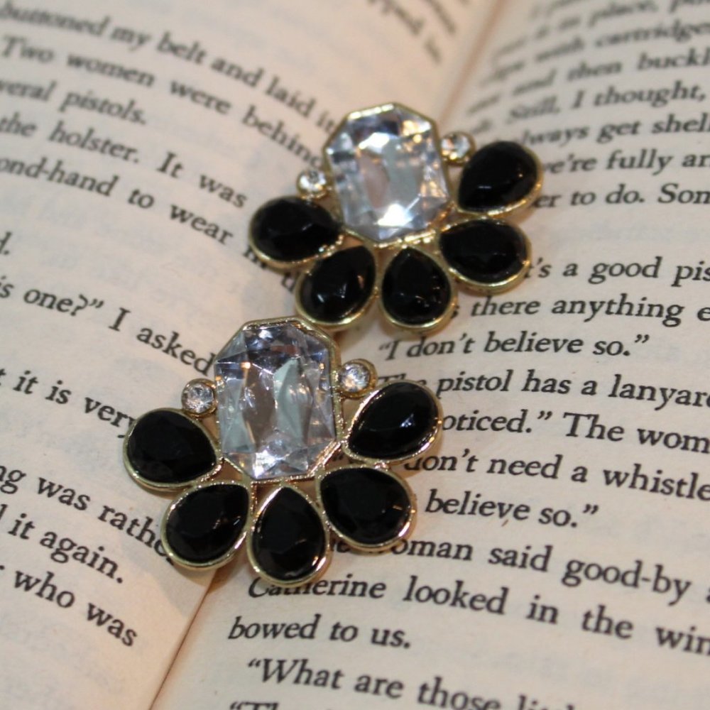 Black Gold Rhinestone Cocktail Earrings PROM * NEW
